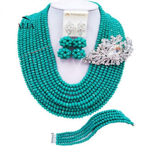 Fashion Nigeria Beads Jewelry Set Mint green Crystal Necklace Bridal Jewelry