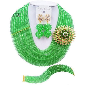 Fashion Nigeria Beads Jewelry Set Mint green Crystal Necklace Bridal Jewelry