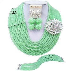 Fashion Nigeria Beads Jewelry Set Mint green Crystal Necklace Bridal Jewelry