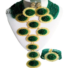 Load image into Gallery viewer, Fashion Nigeria Wedding African beads jewelry set Peacock Green Crystal