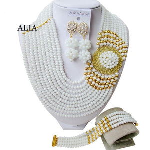 Nigeria Wedding African beads jewelry set white Crystal