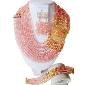 Nigeria Wedding African beads jewelry set white Crystal