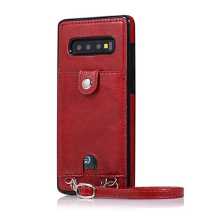 Case Cases Card Leather Phone Cover Wallet Strap Crossbody Long Chain for Note 8 9