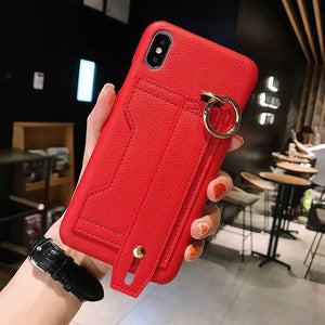 PU Leather Case For iPhone with Wrist Strap Phone Holder With Card Pocket
