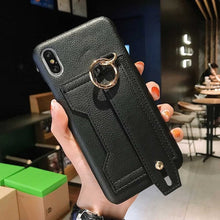 Load image into Gallery viewer, PU Leather Case For iPhone with Wrist Strap Phone Holder With Card Pocket