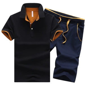 Mens Polo Shorts Sets Summer Cotton Button Polo Shirts Sets 2019 Mens Shorts Clothes 2 Piece Set Tracksuit Elastic Waist Shorts