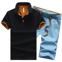 Load image into Gallery viewer, Mens Polo Shorts Sets Summer Cotton Button Polo Shirts Sets 2019 Mens Shorts Clothes 2 Piece Set Tracksuit Elastic Waist Shorts