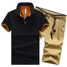 Load image into Gallery viewer, Mens Polo Shorts Sets Summer Cotton Button Polo Shirts Sets 2019 Mens Shorts Clothes 2 Piece Set Tracksuit Elastic Waist Shorts