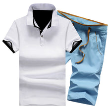 Load image into Gallery viewer, Mens Polo Shorts Sets Summer Cotton Button Polo Shirts Sets 2019 Mens Shorts Clothes 2 Piece Set Tracksuit Elastic Waist Shorts