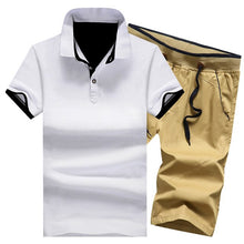 Load image into Gallery viewer, Mens Polo Shorts Sets Summer Cotton Button Polo Shirts Sets 2019 Mens Shorts Clothes 2 Piece Set Tracksuit Elastic Waist Shorts