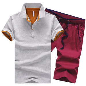 Mens Polo Shorts Sets Summer Cotton Button Polo Shirts Sets 2019 Mens Shorts Clothes 2 Piece Set Tracksuit Elastic Waist Shorts