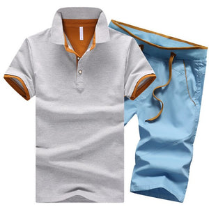 Mens Polo Shorts Sets Summer Cotton Button Polo Shirts Sets 2019 Mens Shorts Clothes 2 Piece Set Tracksuit Elastic Waist Shorts