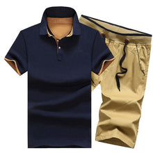 Load image into Gallery viewer, Mens Polo Shorts Sets Summer Cotton Button Polo Shirts Sets 2019 Mens Shorts Clothes 2 Piece Set Tracksuit Elastic Waist Shorts