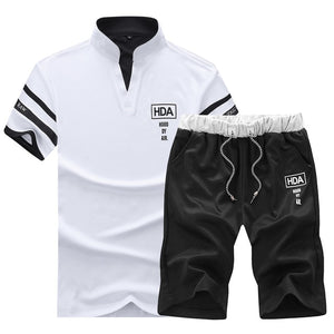 Summer 2019 Two Piece Set Men Short Sleeve T Shirt Cropped Top Shorts Men's Tracksuits Design Fashion