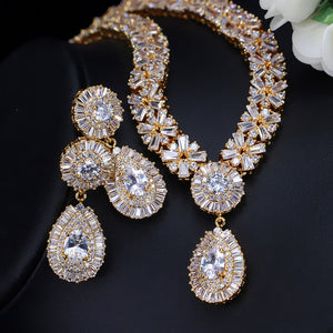 Stunning Dubai Gold Color Cubic Zirconia Heavy Jewellery Set