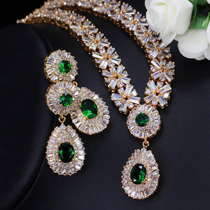 Stunning Dubai Gold Color Cubic Zirconia Heavy Jewellery Set