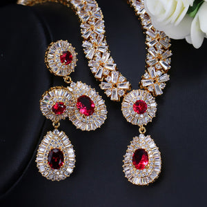 Stunning Dubai Gold Color Cubic Zirconia Heavy Jewellery Set