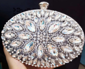 New Style Metallic Hollow Out Crystal Floral Women Evening Clutch Bag