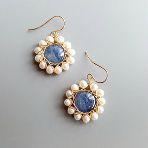 LiiJi Natural Kyanite Freshwater Pearl Vintage Style Drop Earrings