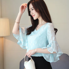 Load image into Gallery viewer, Flare sleeve Women shirt New Fashion Summer Tops Korean Ruffles Chiffon blouse Casual clothing Blusa