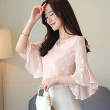 Load image into Gallery viewer, Flare sleeve Women shirt New Fashion Summer Tops Korean Ruffles Chiffon blouse Casual clothing Blusa