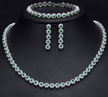 Load image into Gallery viewer, CWWZircons 3 Pcs CZ Green Crystal Bracelet Necklace and Earrings Sets