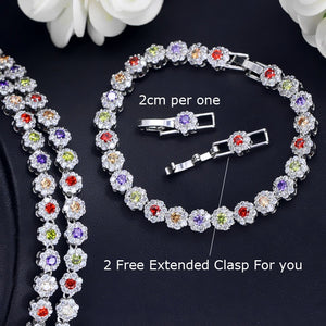 CWWZircons 3 Pcs CZ Green Crystal Bracelet Necklace and Earrings Sets