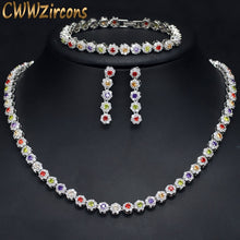 Load image into Gallery viewer, CWWZircons 3 Pcs CZ Green Crystal Bracelet Necklace and Earrings Sets