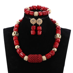 Elegant Women Chunky Flowers Pendant Necklace Jewelry Set Real Coral Beads