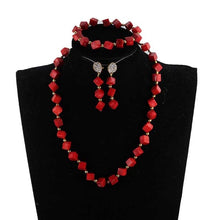 Load image into Gallery viewer, Elegant Women Chunky Flowers Pendant Necklace Jewelry Set Real Coral Beads