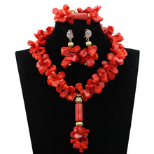 Load image into Gallery viewer, Elegant Women Chunky Flowers Pendant Necklace Jewelry Set Real Coral Beads