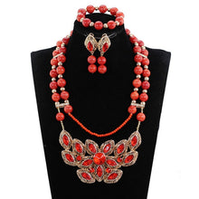 Load image into Gallery viewer, Elegant Women Chunky Flowers Pendant Necklace Jewelry Set Real Coral Beads