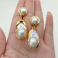 Load image into Gallery viewer, White Keshi Pearl Golden Plated Earrings