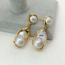 Load image into Gallery viewer, White Keshi Pearl Golden Plated Earrings