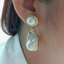 Load image into Gallery viewer, White Keshi Pearl Golden Plated Earrings