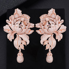 Load image into Gallery viewer, 76mm Popular Chrysanthemum Flower Pierced Full Cubic Zirconia Dangle Earings Women Wedding Bridal Jewelry