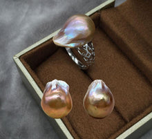 Load image into Gallery viewer, Resize baroque pearls 925 silver Ring stud earring set purple golden