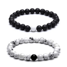 Load image into Gallery viewer, Couple Bracelet 8mm Black White Natural Lava Stones Beads