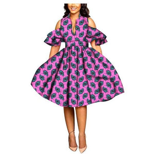 2019 African print dresses for women ankara fabric dashiki dress Petal Sleeve party wedding A-line dress AFRIPRIDE S1825033