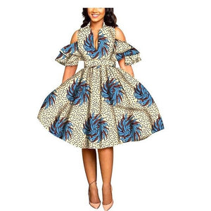 2019 African print dresses for women ankara fabric dashiki dress Petal Sleeve party wedding A-line dress AFRIPRIDE S1825033