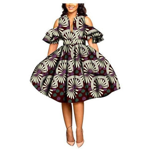 2019 African print dresses for women ankara fabric dashiki dress Petal Sleeve party wedding A-line dress AFRIPRIDE S1825033