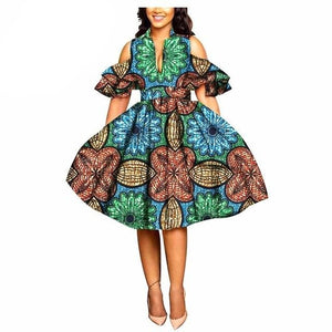 2019 African print dresses for women ankara fabric dashiki dress Petal Sleeve party wedding A-line dress AFRIPRIDE S1825033