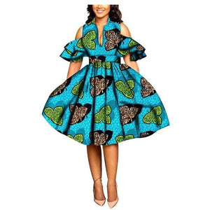 2019 African print dresses for women ankara fabric dashiki dress Petal Sleeve party wedding A-line dress AFRIPRIDE S1825033