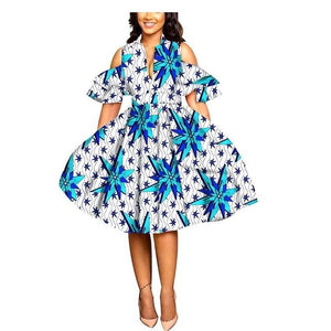 2019 African print dresses for women ankara fabric dashiki dress Petal Sleeve party wedding A-line dress AFRIPRIDE S1825033