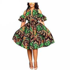 2019 African print dresses for women ankara fabric dashiki dress Petal Sleeve party wedding A-line dress AFRIPRIDE S1825033