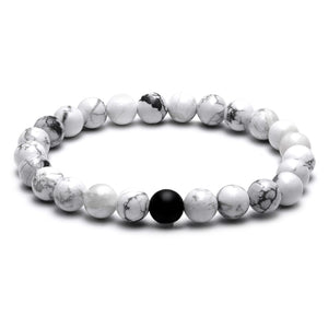 Couple Bracelet 8mm Black White Natural Lava Stones Beads