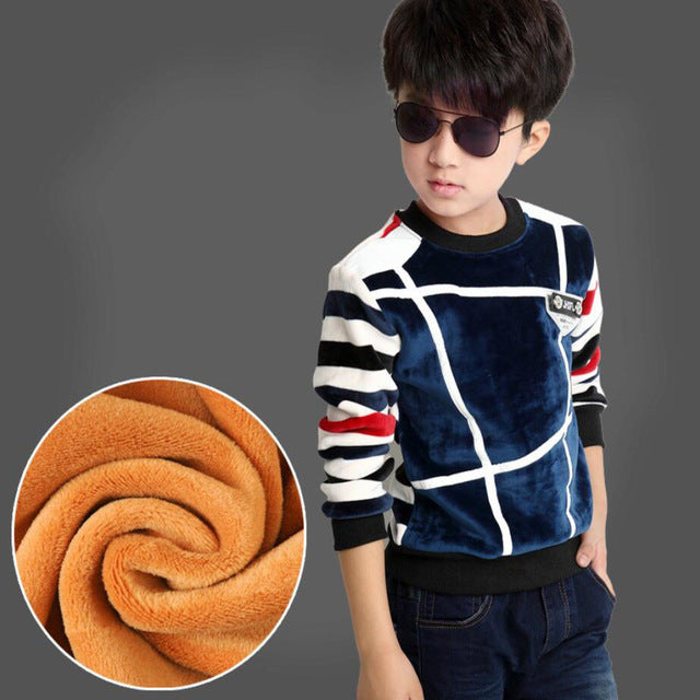 long sleeve clothes Children velvet t shirt kids spring plush inside warm O-neck tees  4-13T teenage clothes outwear