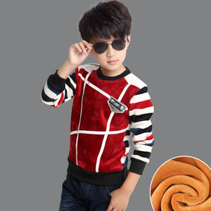 long sleeve clothes Children velvet t shirt kids spring plush inside warm O-neck tees  4-13T teenage clothes outwear