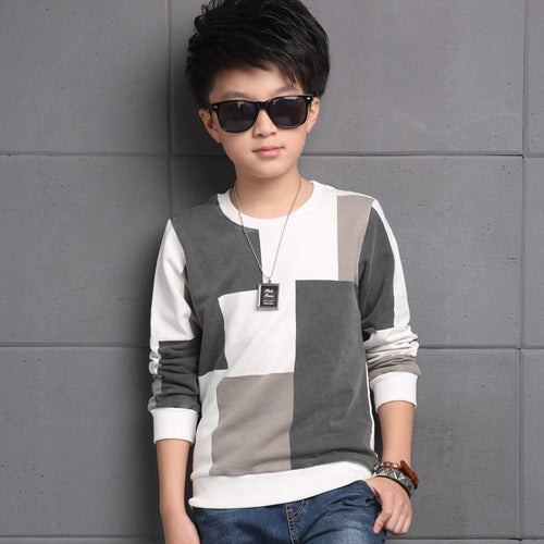 Big Boys T-shirt 2019 Spring Autumn Long Sleeve Round Collar Stripe T-shirt