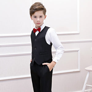 Formal Striped Boys Suit Jacket+Shirt+Pants+Vest